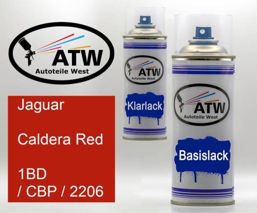 Jaguar, Caldera Red, 1BD / CBP / 2206: 400ml Sprühdose + 400ml Klarlack - Set, von ATW Autoteile West.